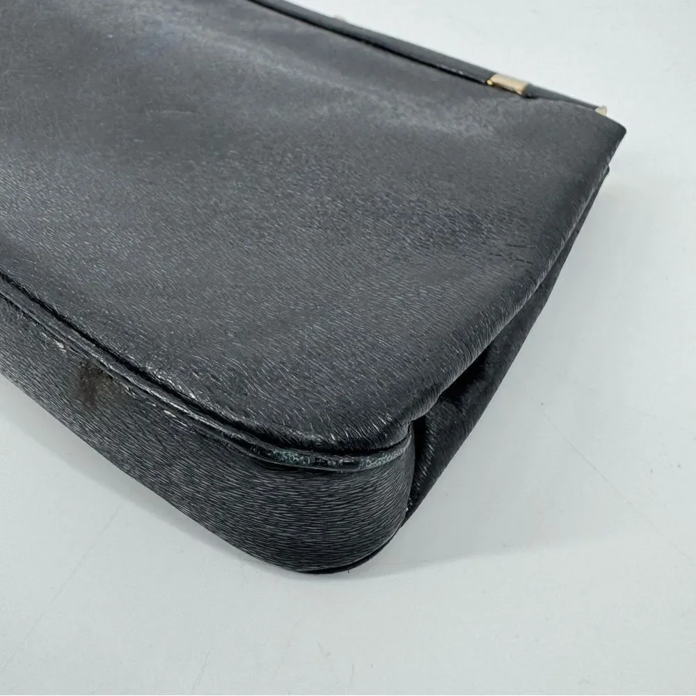Vintage 50s-60s Rosenfeld Black‎ Leather Evening Clasp Bag